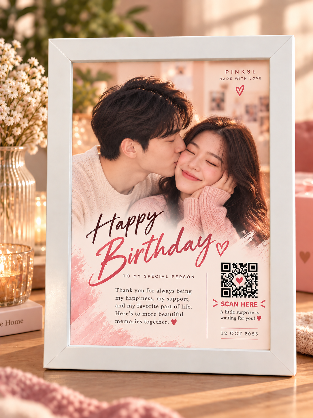 Personalized QR Photo Frame – White (Without Mat)