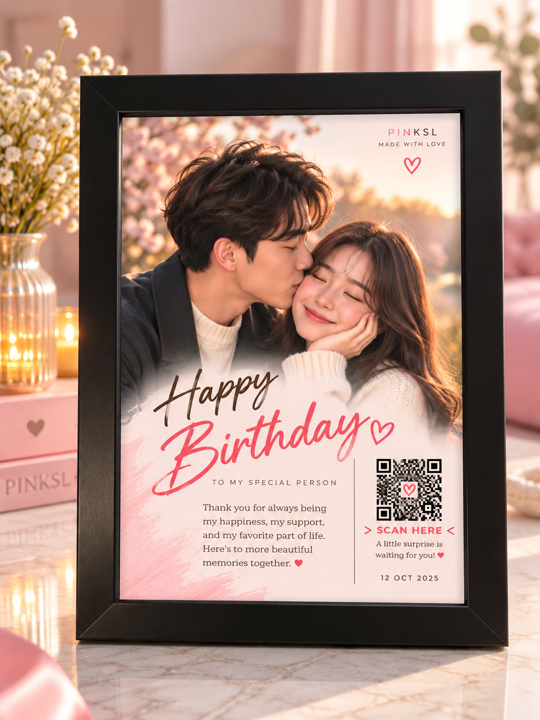 Personalized QR Photo Frame – Black (Without Mat)