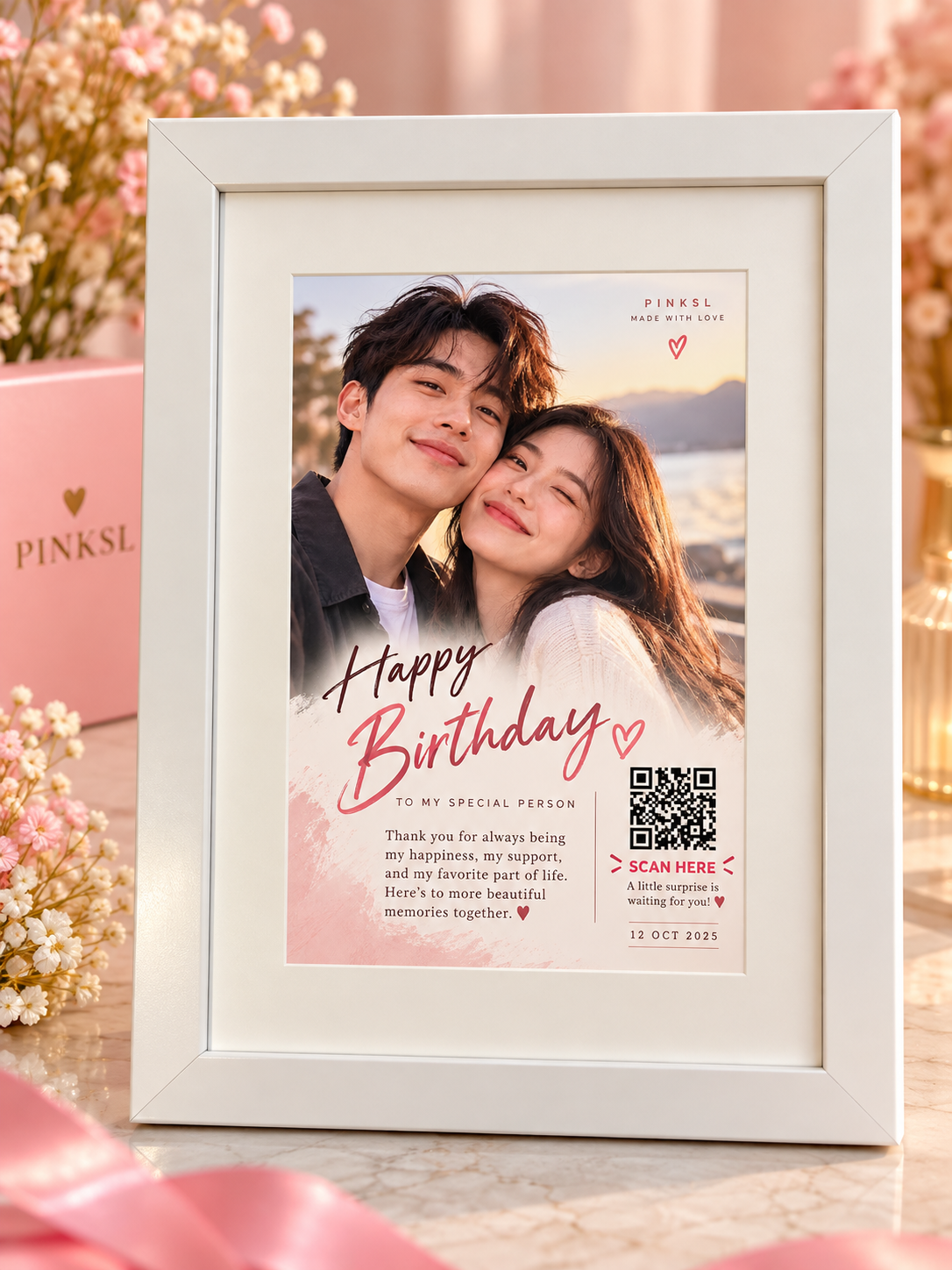 Personalized QR Photo Frame – White (With White Mat)