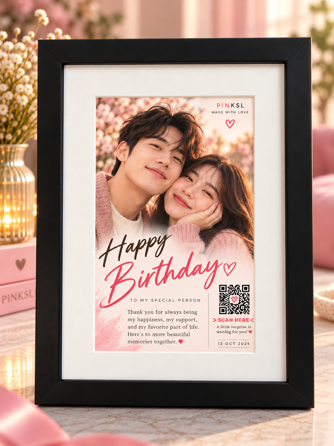 Personalized QR Photo Frame – Black (With White Mat)