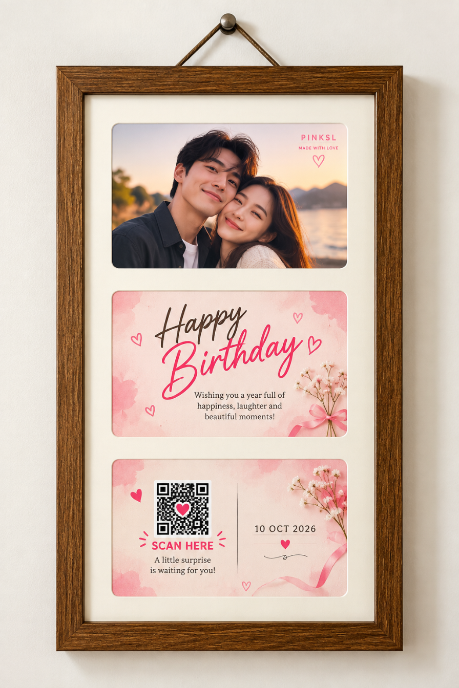 Personalized QR Photo Frame – Vintage Wood (Hanging Triple Frame)